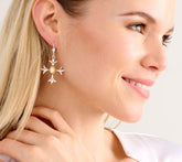 American West Sterling Silver Cross Mother-of-Peal Lever Back Earrings, 1-1/8"